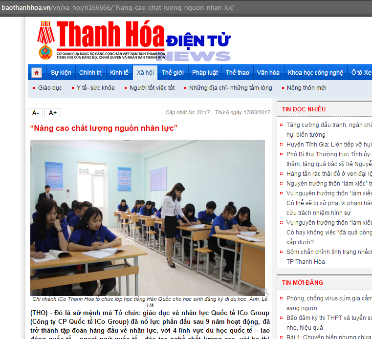 Báo Thanh Hóa với bài viết về ICOGroup